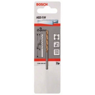 1 FORET HSS-TIN 3,0X33X61MM TOPLINE 2608596681 Bosch BOSCH 1 FORET HSS-TIN 3,0X33X61MM TOPLINE 2608596681 - ABMAROC | Vente de matériel de bricolage, jardinage, électroportatif en ligne - Bricolage maroc