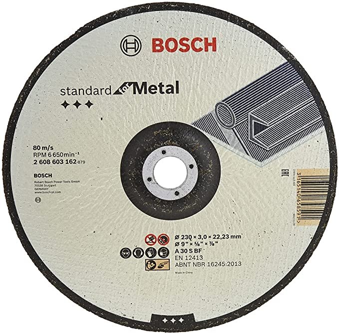 Disq à tronçonner déporté Standard for Metal – A 30 S BF, 230 mm, 22,23 mm, 3,0 mm 2608603162 Bosch BOSCH Disq à tronçonner déporté Standard for Metal – A 30 S BF, 230 mm, 22,23 mm, 3,0 mm 2608603162 - ABMAROC | Vente de matériel de bricolage, jardinage, électroportatif en ligne - Bricolage maroc