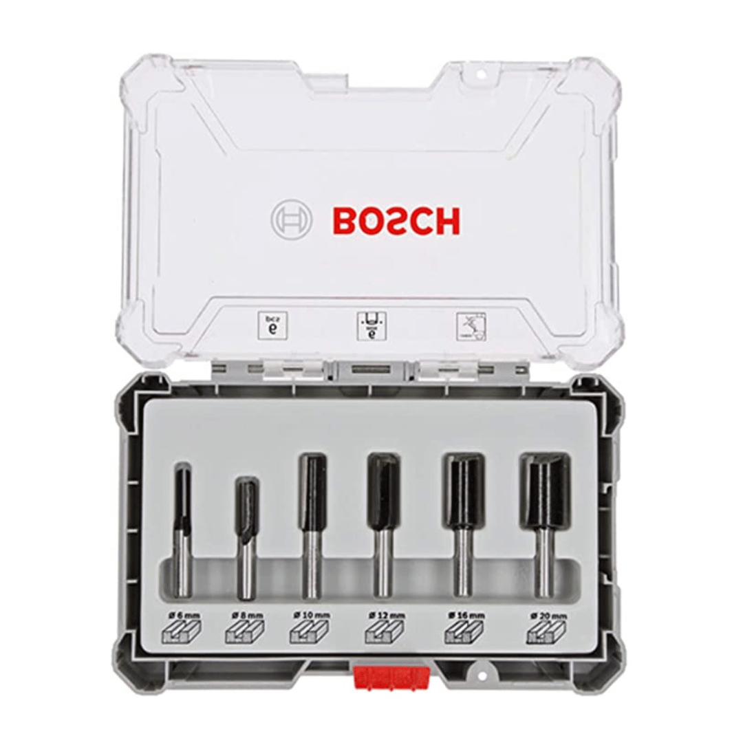 Lot de 6 Fraise à rainurer en bois pour défonceuse avec tige de 6 mm 2607017465 Accessoires menuiserie BOSCH Lot de 6 Fraise à rainurer en bois pour défonceuse avec tige de 6 mm 2607017465 - ABMAROC | Vente de matériel de bricolage, jardinage, électroportatif en ligne - Bricolage maroc