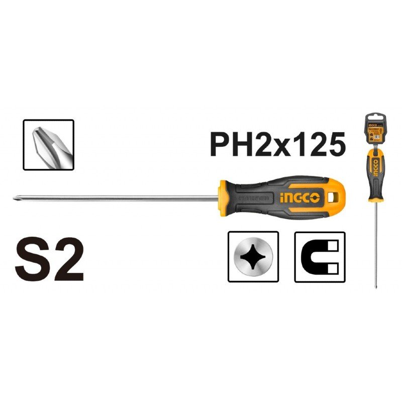 Tournevis Phillips PH2 D: 6mm L:125 INGCO INGCO Tournevis Phillips PH2 D: 6mm L:125 - ABMAROC | Vente de matériel de bricolage, jardinage, électroportatif en ligne - Bricolage maroc