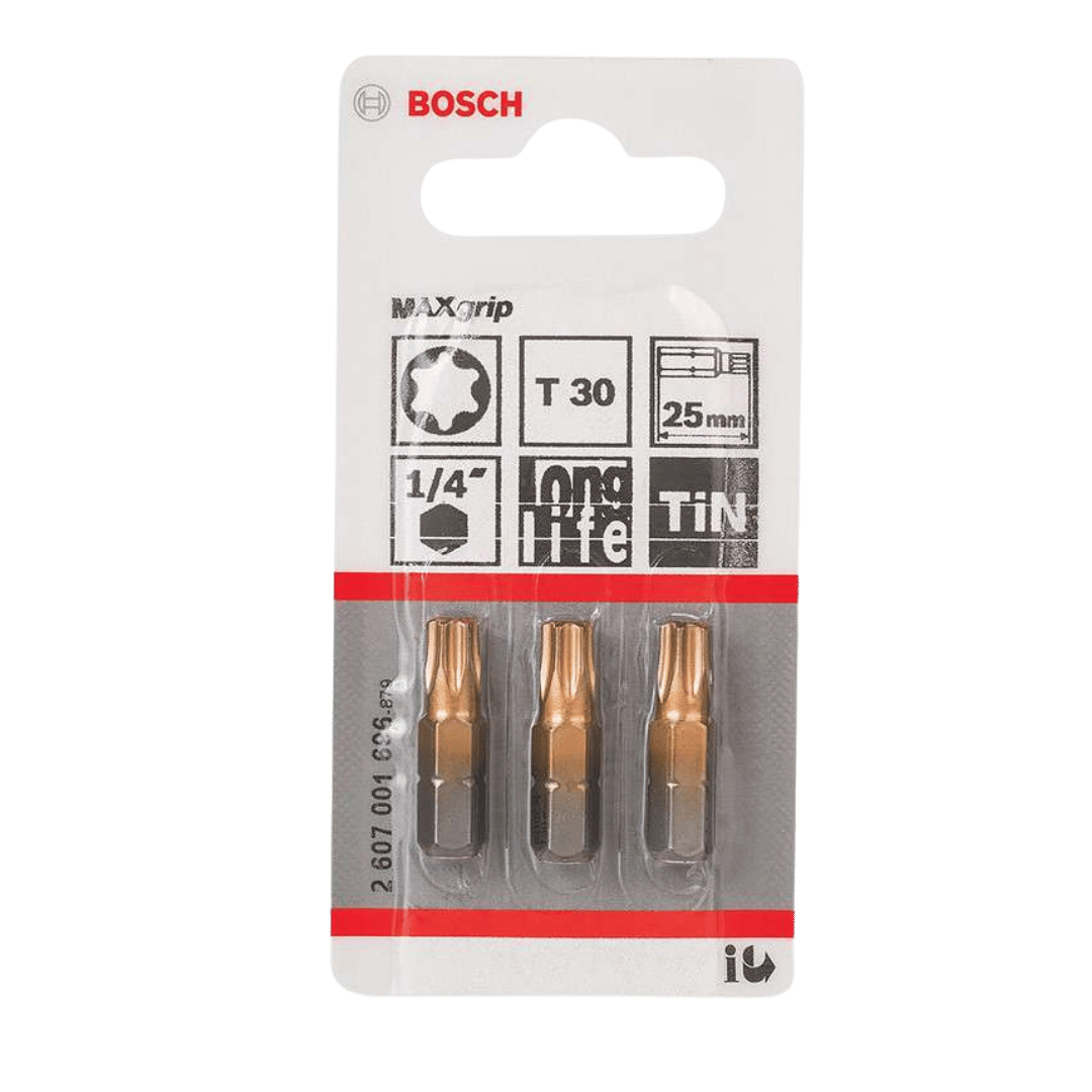 JEU DE 3 EMBOUTS MAXGRIP T30 25MM 2607001696 Bosch BOSCH JEU DE 3 EMBOUTS MAXGRIP T30 25MM 2607001696 - ABMAROC | Vente de matériel de bricolage, jardinage, électroportatif en ligne - Bricolage maroc