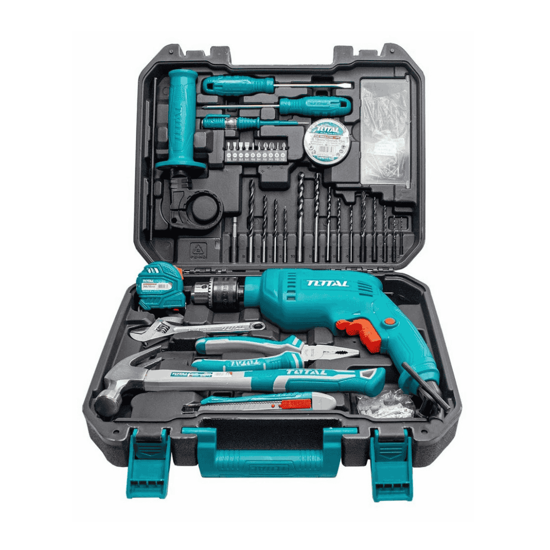 Caisse à outils 115 pièces Avec Perceuse 680W Boîte à outils TOTAL Caisse à outils 115 pièces Avec Perceuse 680W - ABMAROC | Vente de matériel de bricolage, jardinage, électroportatif en ligne - Bricolage maroc