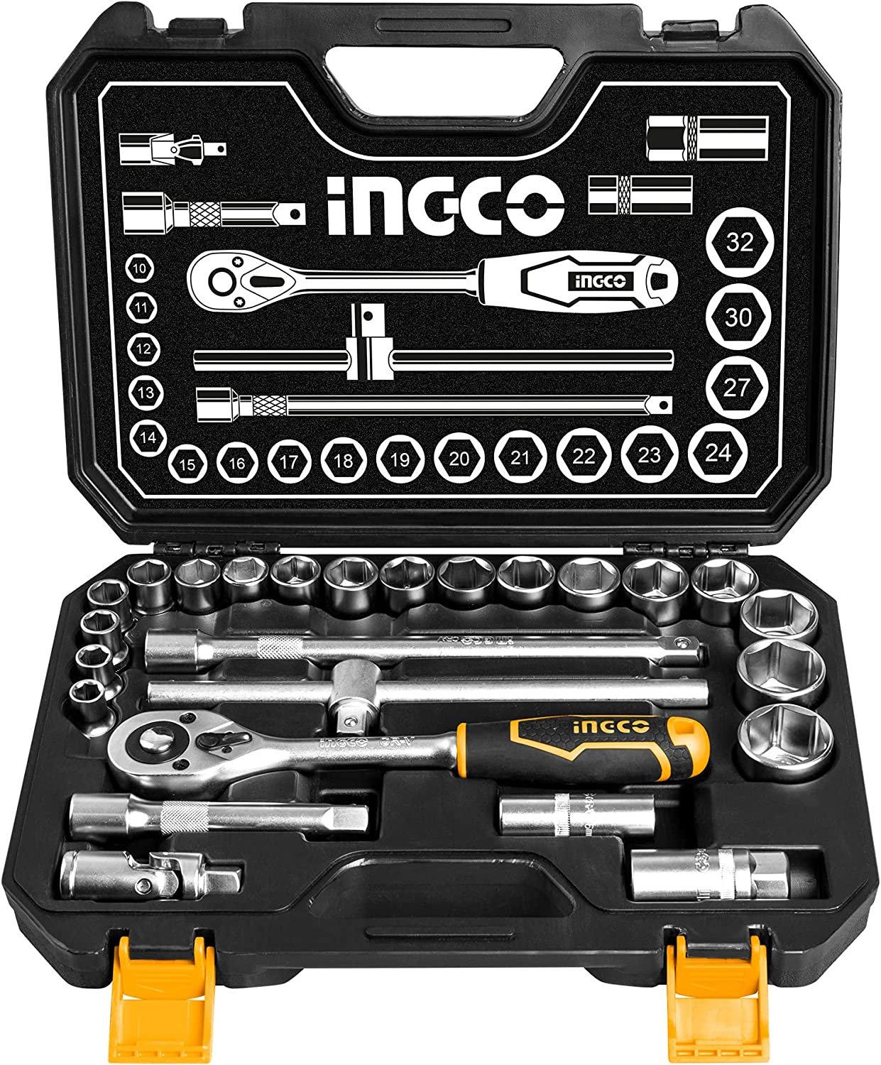Set de douilles 1/2 25pièces Boîte à outils INGCO Set de douilles 1/2 25pièces - ABMAROC | Vente de matériel de bricolage, jardinage, électroportatif en ligne - Bricolage maroc