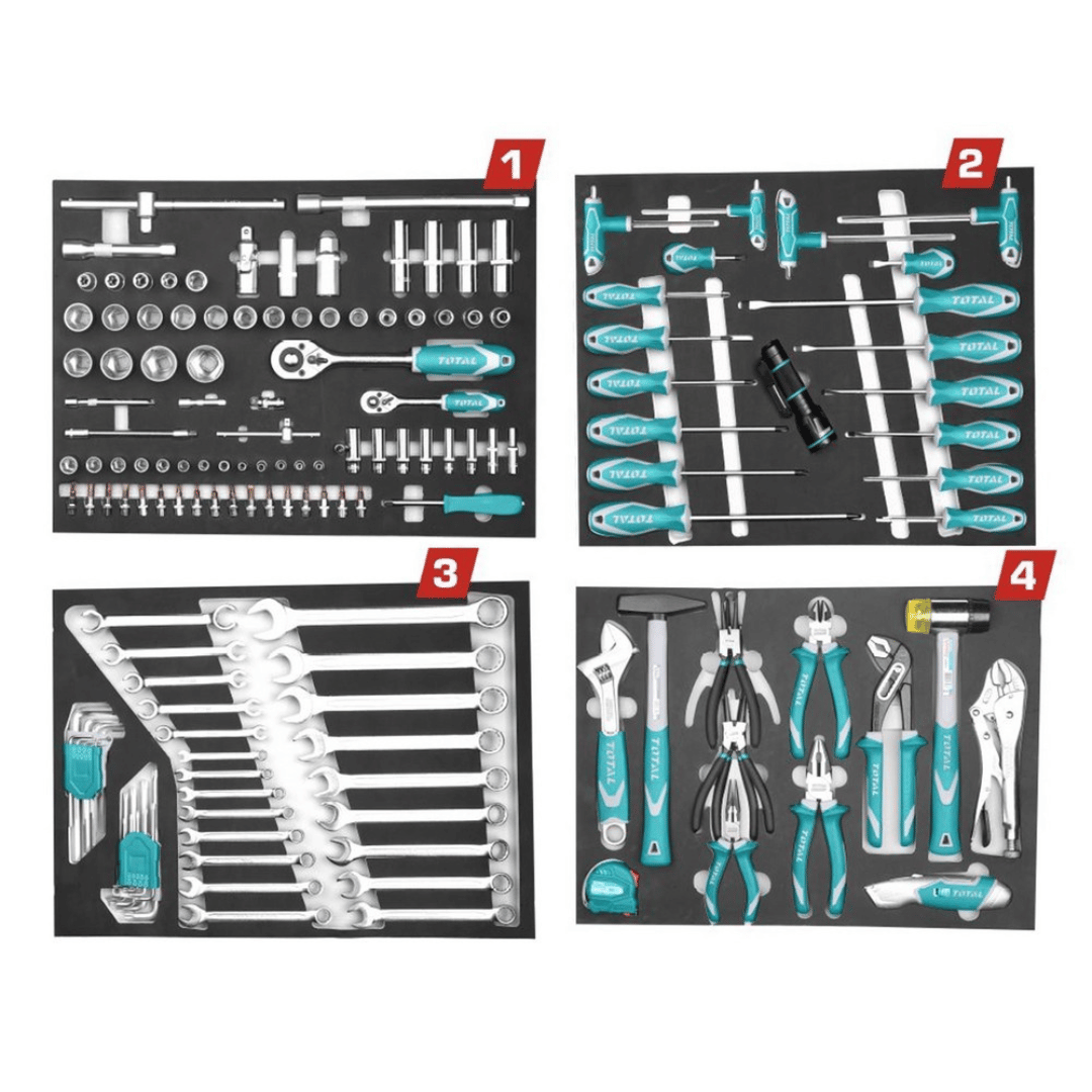 Coffret d’outils de 162 pièces TOTAL Boîte à outils TOTAL Coffret d’outils de 162 pièces TOTAL - ABMAROC | Vente de matériel de bricolage, jardinage, électroportatif en ligne - Bricolage maroc