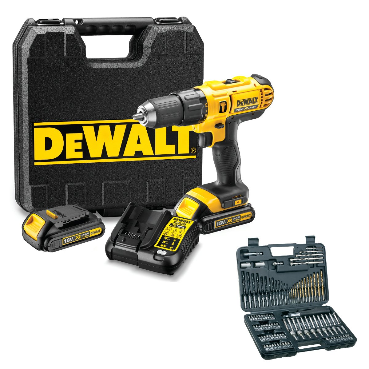 Perceuse visseuse percussion “Dewalt” 18V 1.5Ah+100 Acc Dewalt DEWALT Perceuse visseuse percussion “Dewalt” 18V 1.5Ah+100 Acc - ABMAROC | Vente de matériel de bricolage, jardinage, électroportatif en ligne - Bricolage maroc