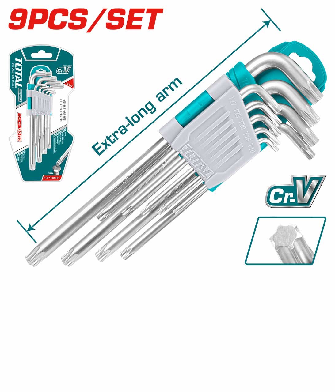 9 Pièces Clé Torx Bras Extra long Clés TOTAL 9 Pièces Clé Torx Bras Extra long - ABMAROC | Vente de matériel de bricolage, jardinage, électroportatif en ligne - Bricolage maroc