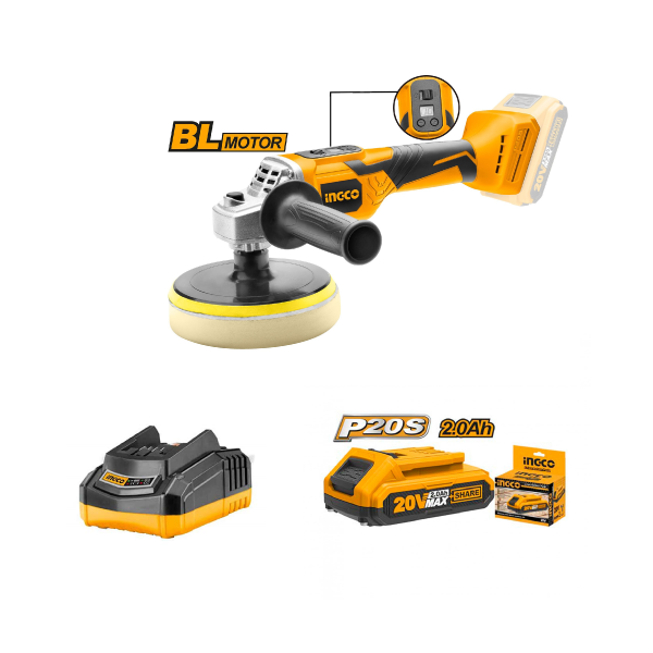 Pack Polisseuse lithium-ion 20V + BATTERIE + Chargeur de batterie INGCO INGCO Pack Polisseuse lithium-ion 20V + BATTERIE + Chargeur de batterie - ABMAROC | Vente de matériel de bricolage, jardinage, électroportatif en ligne - Bricolage maroc
