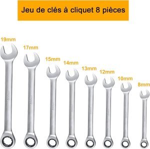 Jeu de 8 clés à cliquet 8mm à 19mm