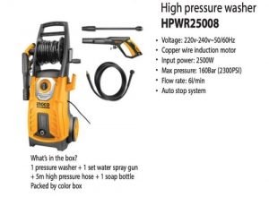 Nettoyeur haute pression 160 Bars 2500W INGCO INGCO Nettoyeur haute pression 160 Bars 2500W - ABMAROC | Vente de matériel de bricolage, jardinage, électroportatif en ligne - maroc Bricolage Nettoyeur haute pression 160 Bars 2500W HPWR25008