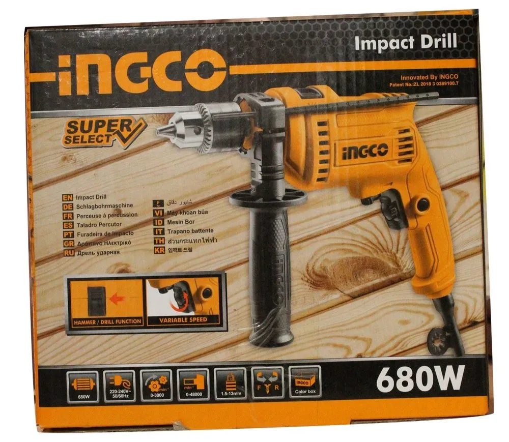 Perceuse à percussion 13mm 680W SS INGCO INGCO Perceuse à percussion 13mm 680W SS - ABMAROC | Vente de matériel de bricolage, jardinage, électroportatif en ligne - maroc Bricolage Perceuse à percussion 13mm 680W SS ID6808