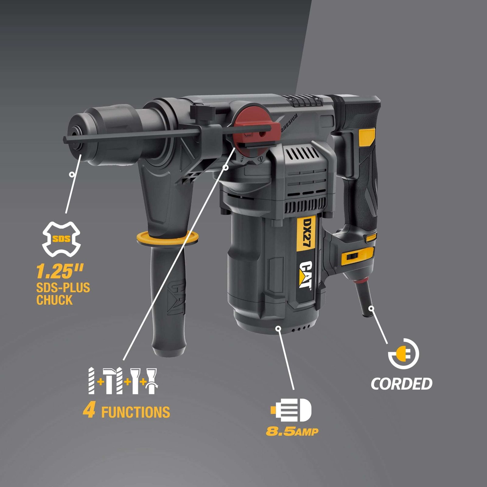 Caterpillar Cat® DX27U 1-1/4” SDS-Plus Rotary Hammer Drill 12.5-AMP -  Walmart.com