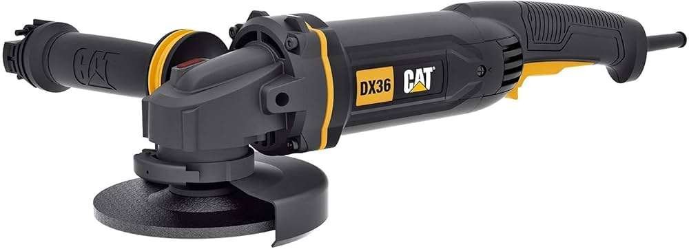 CAT Caterpillar DX36 1200W Angle Grinder 230 V, 125 mm Disc Size, 10,000  rpm Idle Speed, with Auxiliary Handle and Disc Protection for Grinding and  ...
