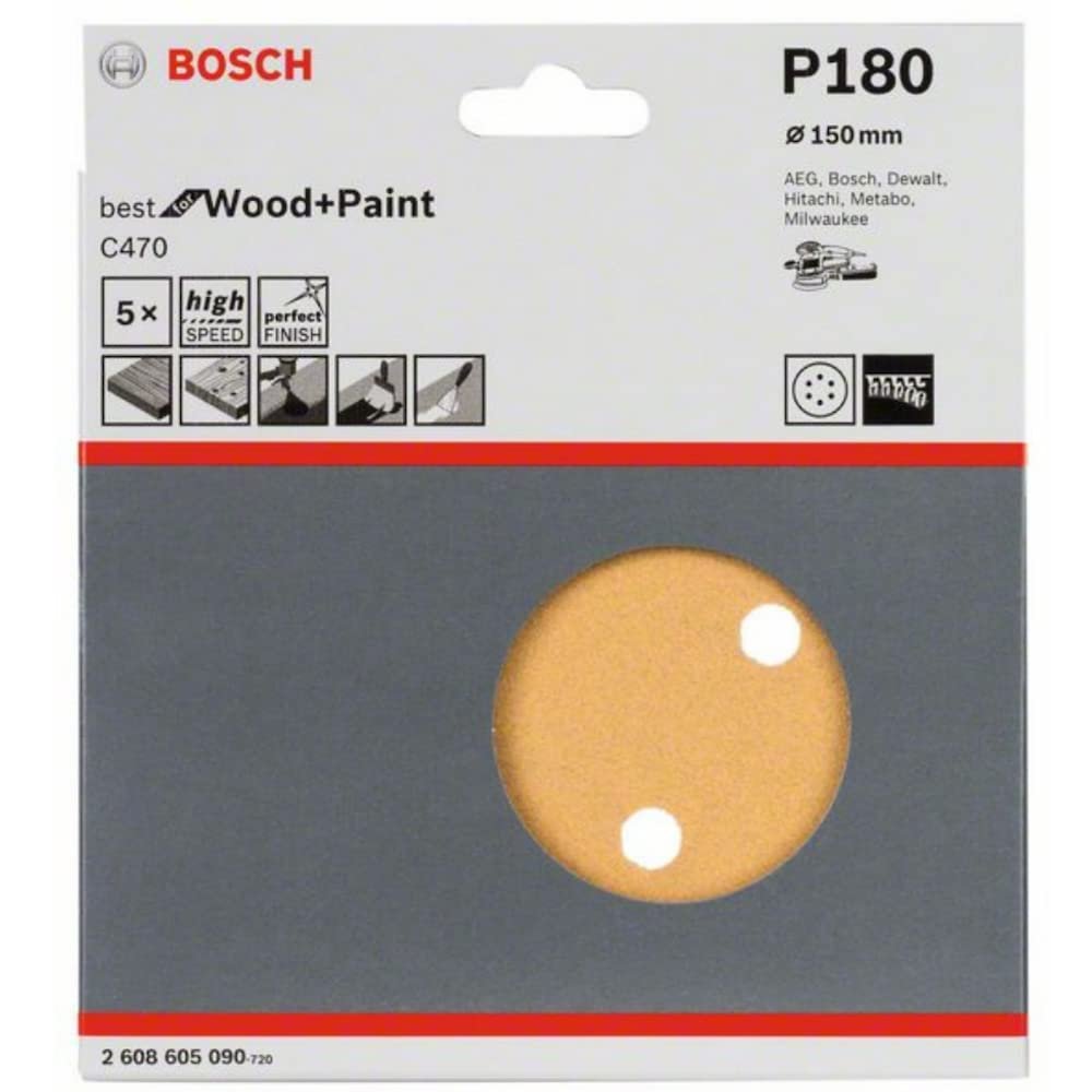 Bosch Accessories 2608605090 Disque abrasif 5 pièces 150 mm Grain P180 :  Amazon.fr: Bricolage